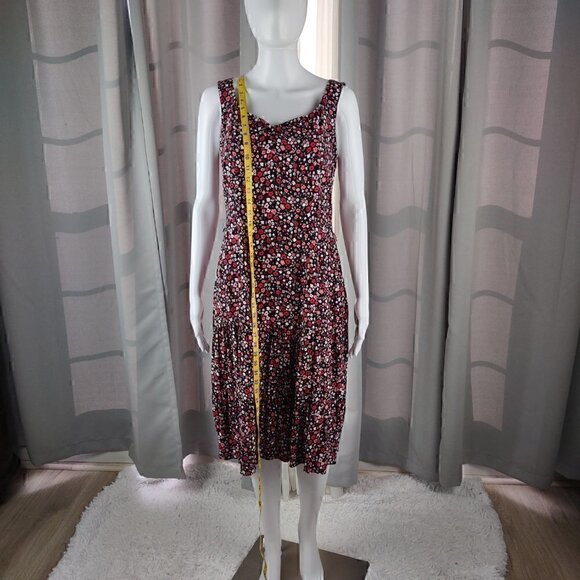 Ann Taylor Loft Women's Black Pink & White Floral Side Zip Midi Dress Size 4 - Picture 6 of 11